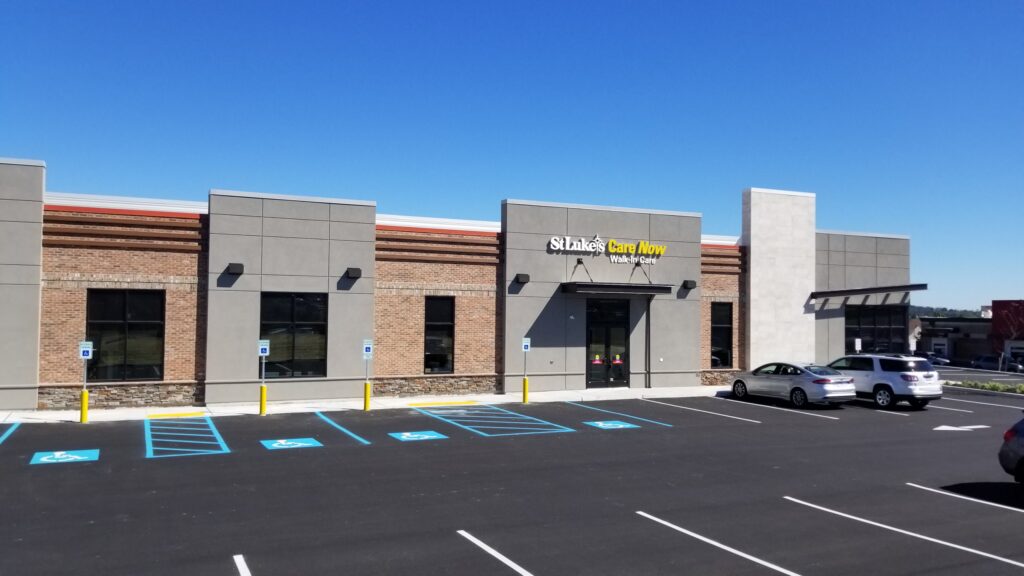 Single-story medical office building and parking lot