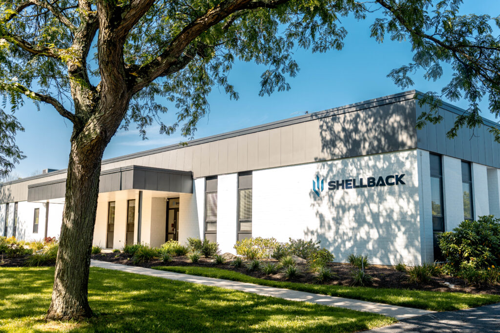Modern office building with a landscaped entrance